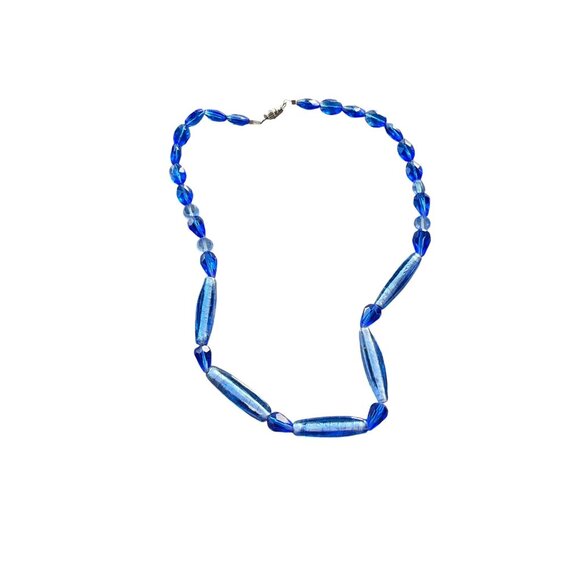 Vintage Blue Glass Beaded Necklace With Magnetic Clasp 1970s - Picture 5 of 8